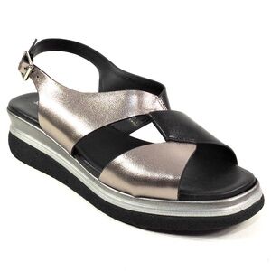 SPACE MODA BY REPO 🇮🇹 WOMEN'S BLACK SOFT LEATHER COMFORT SUMMER WEDGE SANDALS